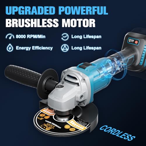 1200 W Battery Angle Grinder for Makita Battery 18 V (without Battery), 125 mm Battery Flex with 4 Speeds, Brushless Professional Angle Grinder with 2 Sanding Discs 2 Cutting Discs for Grinding, Separating