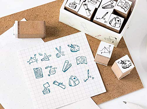 48 Piece Wooden Rubber Stamps, Magnoloran Mini Cute DIY Diary Stamps Set with Storage Box Multipurpose DIY Diary Cards Stamps Craft for DIY Craft Card Making Happy Planner Scrapbooking Supplies