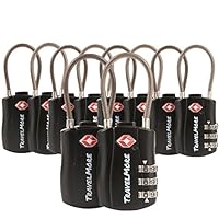 TravelMore 10 Pack TSA Approved Travel Combination Cable Luggage Locks for Suitcases - Black