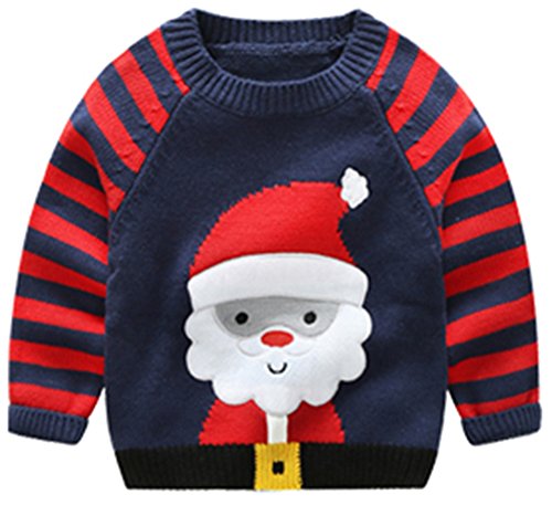 wanture Childern Lovely Christmas Winter Sweater Contrast Color Pullover for Boys and Girls Navy 110CM