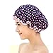 Shintop Waterproof Shower Cap Adult Resizable Double Layer Environmental Bath Hat Chiffon+EVA (Dark Blue Dot)