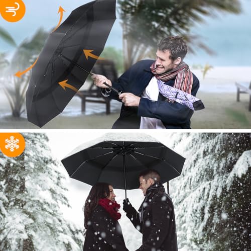 TECKNET Windproof Umbrella - Strong Compact Travel Automatic, Large Wind Resistant with 10 Ribs, Folding Lightweight Golf Automatic for Rain