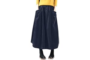 Womens Corduroy Skirts Vintage High Waist Button Long Pleated Skirts A-line Midi Skirt with Pockets Fall Winter