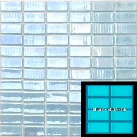 Glow in the dark glass tile mosaic.Series Foto Luminosa (Single Sheet, 106 Light Blue 1x2)