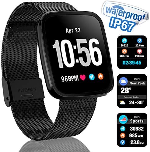 Smart Watch Touchscreen Fitness Tracker with HR Blood Pressure Monito Pedometer Weather Calorie Counter Sleep Monitor Waterproof Smart Sports Watch for Man Women Birthday Android iOS