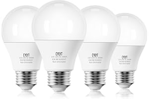CYLYT A19 LED Light Bulb 60W Equivalent, Daylight White 5000K, 9W Energy Saving Bulbs, Focos LED para Casa, E26 Standard Base, for Kitchen Bedroom Indoor Outdoor, 800 Lumen, Non-diammable, 4-Pack