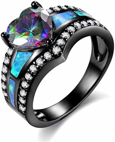 MGIE Fire Opal Women Jewelry Colored Heart Cut Cubic Zirconia Gemstone 18K Black Gold Plated Ring