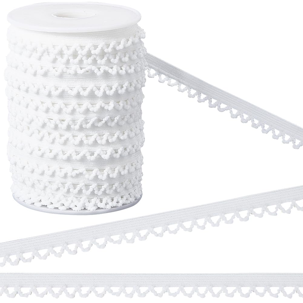 GORGECRAFT 27m 11mm Wide Picot Loop Elastic Lingerie Trim Frilly Spandex Lace Ribbon Stretch Band Webbing Decorative Edges Trimming for Underwear Dress Headbands Sewing Craft White