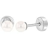 925 Sterling Silver Rose Pale Pink Simulated Pearl Safety Back Girl Earrings