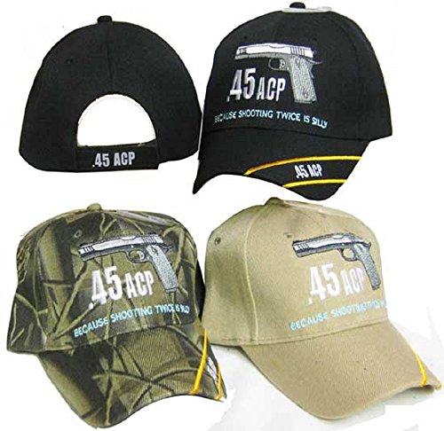 2nd Amendment .45 ACP Shooting Twice Is Silly Black Embroidered Cap Hat 973E