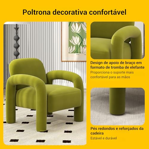 SEYNAR Poltrona Decorativa em Veludo Estofado com Braços Tubulares e Assento Confortável para Sala de Estar e Quarto