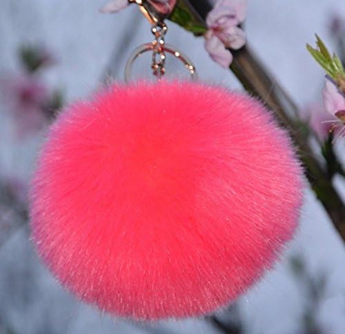 Minigianni 4 inches Big Fluffy Faux Rabbit Fur Ball Keychain (Watermelon Red)
