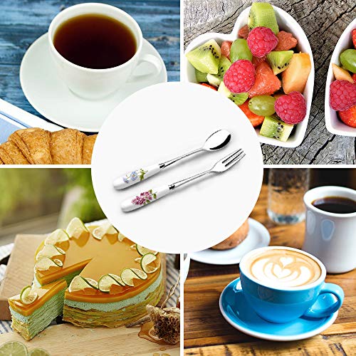 Dessert Flatware Set,Elegant Life 12-Piece Ceramic Handle Stainless Steel Dessert Fruit Cake Fork Spoon Set, 6Inches - Thumbnail 5