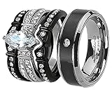 His and Hers Wedding Ring Sets Couples Matching Rings Black Women's Stainless Steel Cubic Zirconia Wedding Engagement Ring Bridal Sets & Men's Titanium Wedding Band