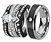 MABELLA His and Hers Wedding Ring Sets Couples Matching Rings Black Women's Stainless Steel Cubic Zirconia Engagement Ring Bridal Sets & Men's Titanium Wedding Band Women's Size 5 Men's Size 9