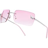 knliwkm Rimless Rectangle Y2k Sunglasses for Women Men Cute Small Clear Frameless Tinted Lens 2000S Fashion Shades Butterfly