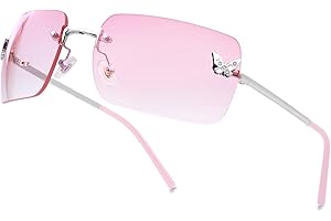 knliwkm Rimless Rectangle Y2k Sunglasses for Women Men Cute Small Clear Frameless Tinted Lens 2000S Fashion Shades Butterfly