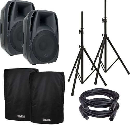 American Audio ELS15A Powered Speakers (2) with Stands &amp; Covers