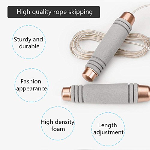 Dream Wings Adjustable Jump Rope with Comfortable Foam Handles,PVC Steel Cable for Speed Skipping Rope Cardio, Workout and Fitness Training Jump Rope for Adult Kids Men Women (Gray)