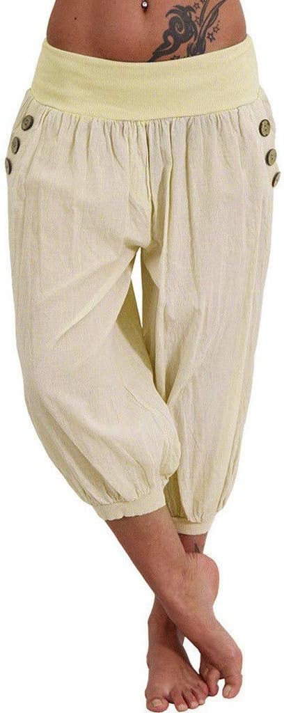 Pervobs Women Pants, Big Women Casual Elastic Waist Boho Pants Harem Check Baggy Wide Leg Sports Yoga Capris