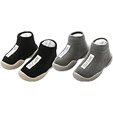 FABRST 2 Pairs Baby Sock Shoes Toddler Infant Non Slip Soft Rubber Sole Slippers First Walking Shoes for Baby Boys Girls