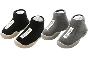 FABRST 2 Pairs Baby Sock Shoes Toddler Infant Non Slip Soft Rubber Sole Slippers First Walking Shoes for Baby Boys Girls