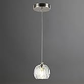 Camastar Modern Crystal Pendant Light, Brushed Nickel Single Pendant Light Fixture, Small Crystal Kitchen Island Hanging Ligh