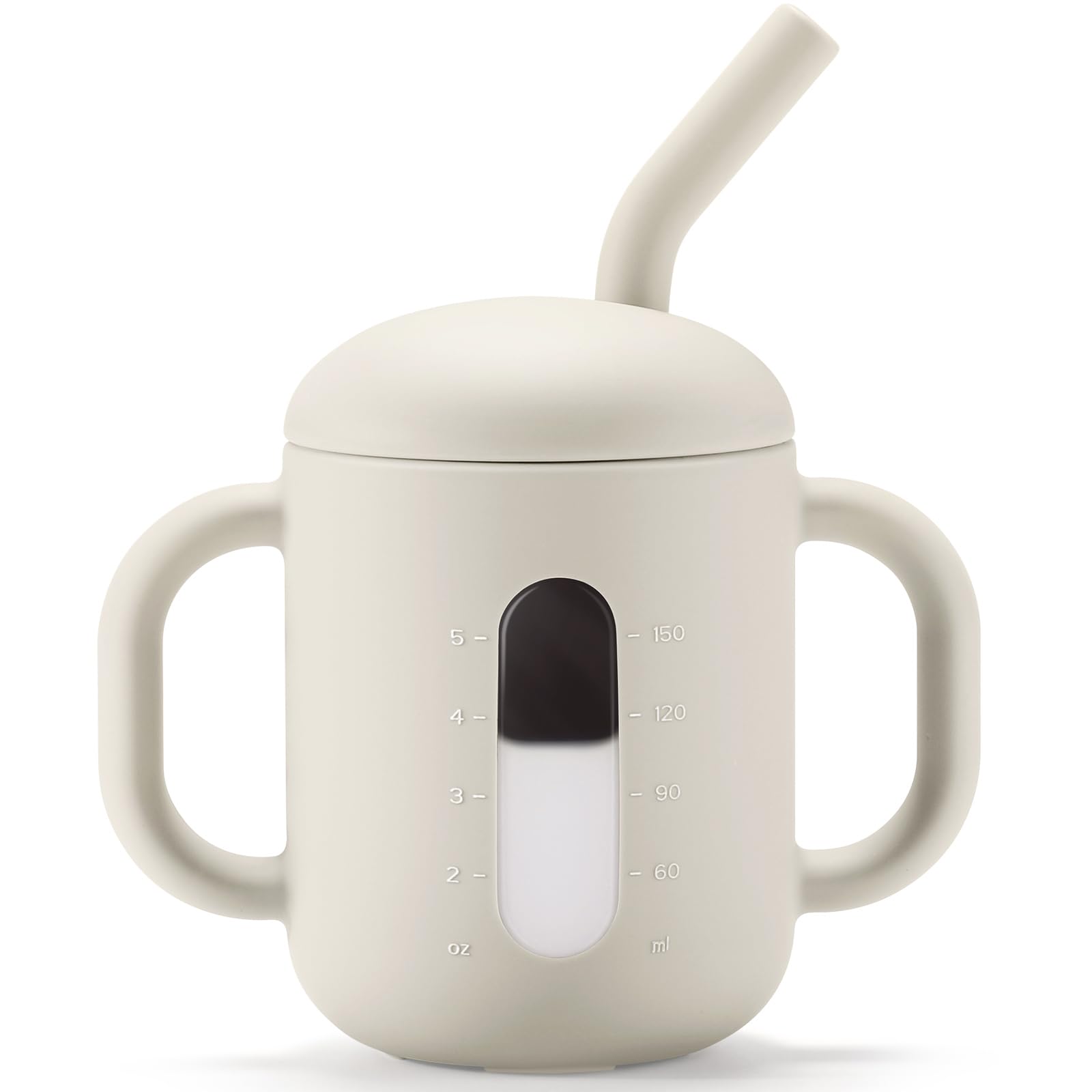 Photo 1 of CLYMENE Silicone Training Cup with Straw & Handles | Baby Sippy Cup | Water Drinking Cup for Infants and Toddlers 6 Months+, 6 oz, Ivory