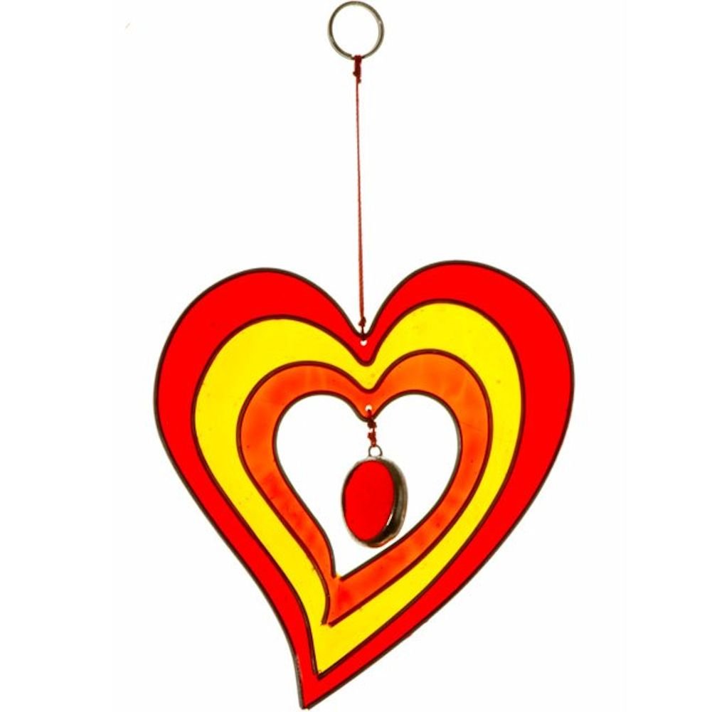 Colourful Heart Shaped Hanging Sun Catcher Handcrafted Garden Ornament (Red/Yellow)