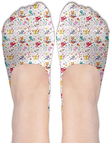 Cute Cat Pattern Low Cut No Show Socks Liner Socks Low Cut Ped Socks Boat Shoe Liners For Women