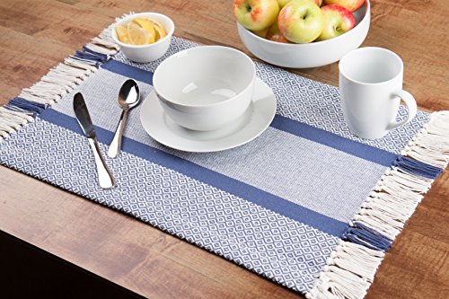 image for Sticky Toffee Cotton Woven Placemat Set with Fringe, Traditional Diamo
