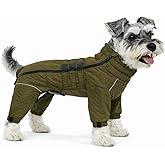 Warm Dog Coat Double Layers Dog Vest, 4 Legs Covered Windproof Waterproof Reflective, Olive XS