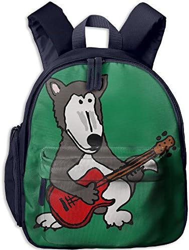 Mini School Bookbag Ceative With Wolf Guitar For Kindergarten Unisex Children Navy