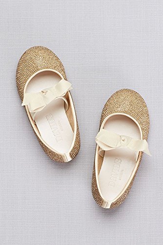 David's Bridal Girls Crystal Ballet Flats with Ribbon Bow Style RUBYY, White, 8T
