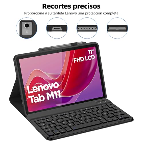 Capa com Teclado para Lenovo Tab M11 2024 11 Polegadas, Layout em Português Brasileiro Teclado com Capa para Lenovo Tablet M11 2024 de 11 Polegadas, Preto