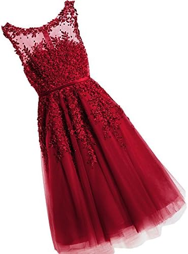WDING Women Short Prom Dresses Knee Length Evening Party Dresses Lace Appliques With Pearls Cocktail Gowns Burgundy,US16