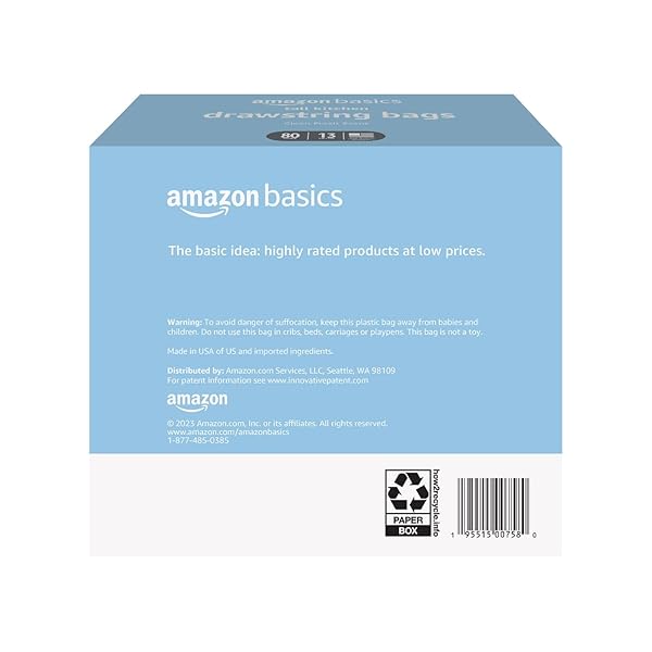 AMAZON BASICS TALL KITCHEN DRAWSTRING TRASH BAGS, CLEAN FRESH SCENT, 13 GALLON, 80 COUNT (PREVIOUSLY SOLIMO)