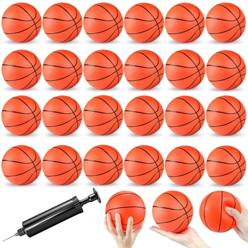 Hymaz 24 Pack 4 inch Mini Basketball Ball, Small Basketball with Pump for Kids Toddlers Great Gifts, Inflatable Toys Rubber ball for Basketballs Hoop, for Indoors Outdoors Pool Party Theme Favors Game