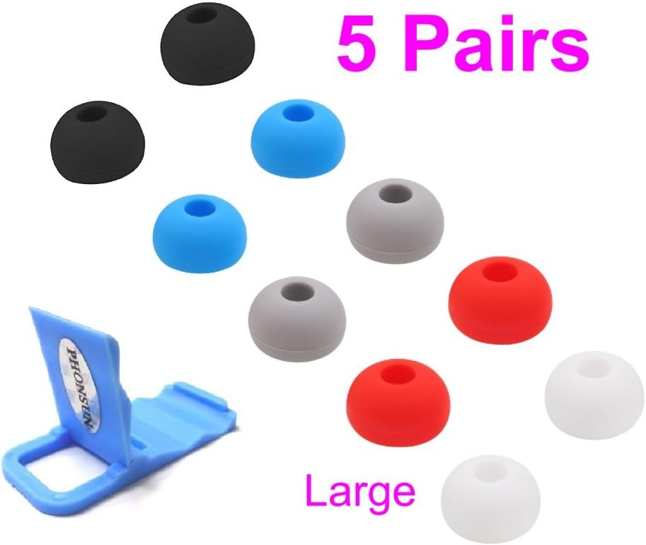 5 Pairs Large Ear Tips Ear Buds Silicone Earbuds Replacement for Beats by Dre Powerbeats 2 3 + PHONSUN Portable Cellphone Holder (Large)