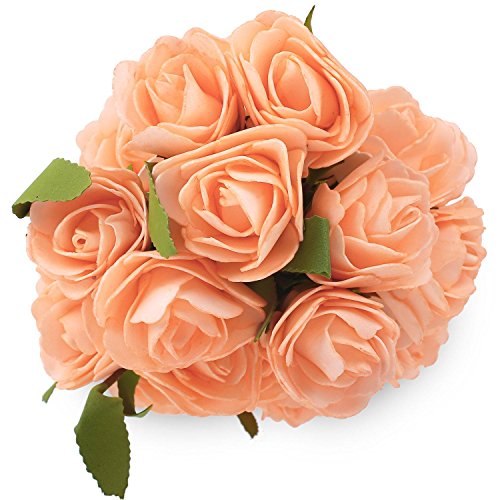 SOLEDI 6 Heads Roll Heart Roses Foam Flower Arrangement Artificial Wedding Deco -5 Bundles (Champagne)
