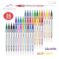 Dual Tips Markers, Bowite Washable Blendable Markers Set, Brush Tips and Fine Tips Marker Pens, 36 Colors, Washable for Calligraphy, Drawing, Coloring, Highlighting
