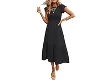 ZESICA Women's 2023 Summer Casual Flutter Short Sleeve Crew Neck Smocked Elastic Waist Tiered Midi Dress