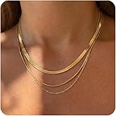 Tewiky Layered Necklaces for Women Non Tarnish- Chunky 14k Gold Plated Herringbone/Snake/Rope/Box/Cuban Link Chain for Women Waterproof Layering Stack Choker Necklace Trendy Dainty Tarnish Free Jewelry Set