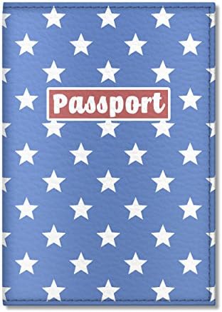Cute Passport Cover for women and men, by Govinda Crafts, Eco Leather Passport Holder (Stars On Blue)