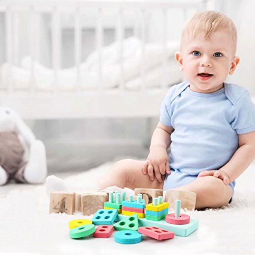 Dreampark Wooden Educational Preschool Toys, Toddler Toys Shape Color Recognition Geometric Board Block Stack Puzzle Toys for Kids Birthday Gifts - Thumbnail 6