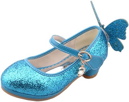 Adingshine Girls Glitter Sandals Mary Jane Dress Heels With Sequins(3M US Little Kid Blue)