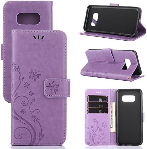 For Samsung Galaxy S8 Plus Phone Case, Nalha Durable Butterfly Printing Simple Style Phone Cover With Stand Function And Built-in Cash Pocket ID Card Slots for Samsung Galaxy S8 Plus (Light Purple)