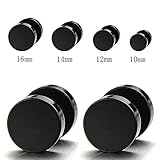 5MM-16MM Black Screw Stud Earrings for Men Women Steel Cheater Fake Ear Plugs Gauges Illusion Tunnel