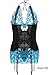 IYISS Sexy Halter Lace Chemise Lingerie with G-String Blue