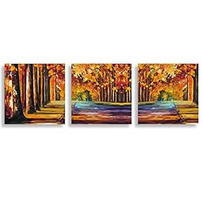 3 Piece Canvas Wall Art for Living Room Bedroom Home Artwork Romantic Autumn Scenery Paintings Ready to Hang - 12"x12"x3 Panels